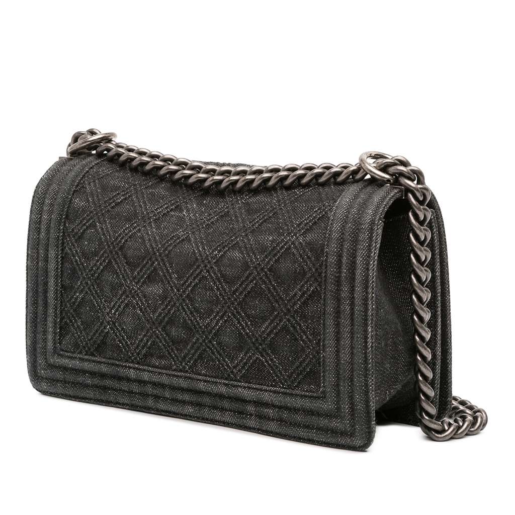 Chanel Old Medium Quilted Denim Boy Flap - Back view