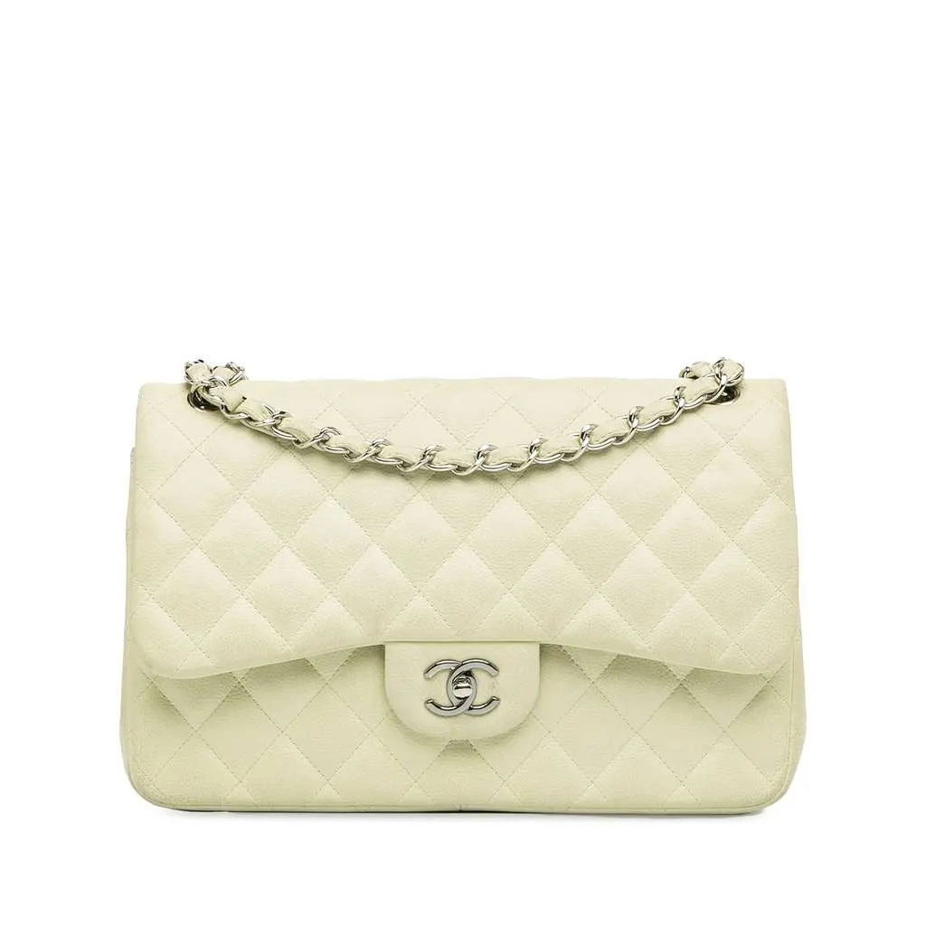 Chanel Jumbo Classic Caviar Double Flap White Leather Very good - Front View