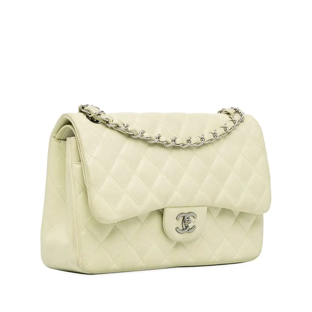 Chanel Jumbo Classic Caviar Double Flap White Leather Very good - Back View