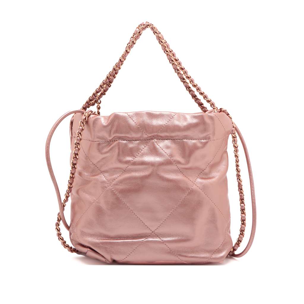 Chanel Mini Quilted Metallic Calfskin 22 Handbag - Back view