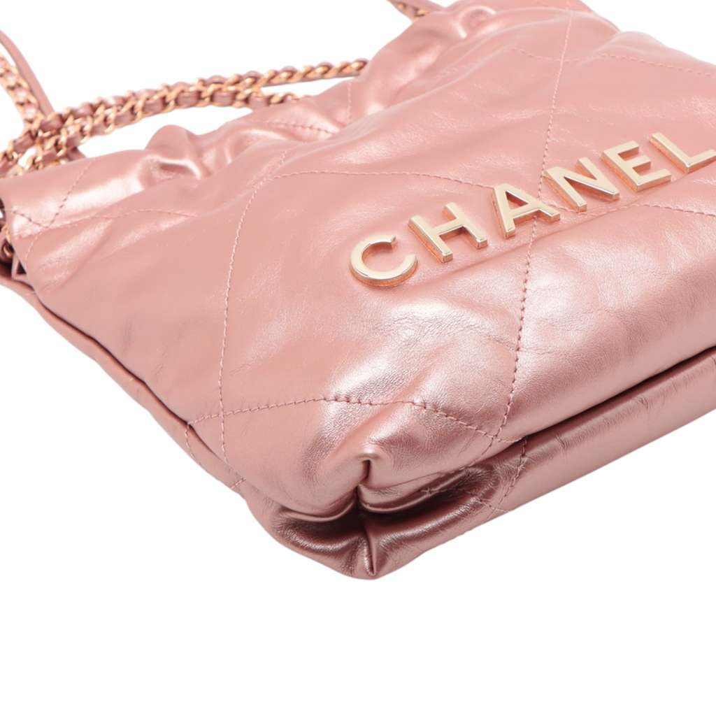 Chanel Mini Quilted Metallic Calfskin 22 Handbag - Detail 1
