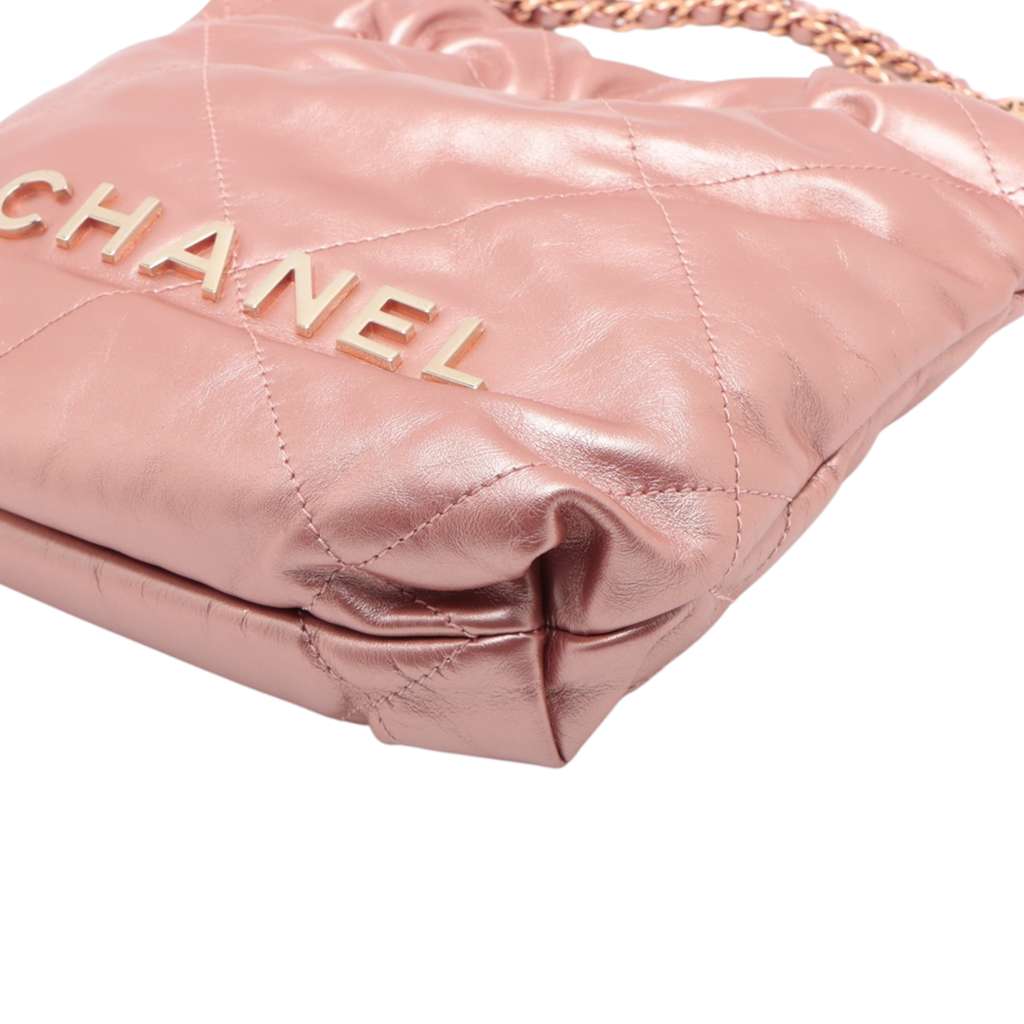Chanel Mini Quilted Metallic Calfskin 22 Handbag - Detail 2