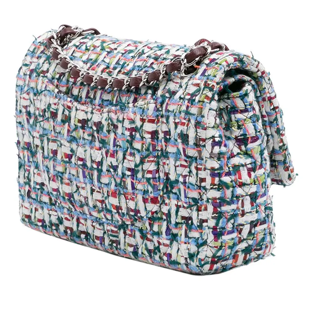 Chanel Medium Classic Tweed Double Flap White Tweed Good - Back View