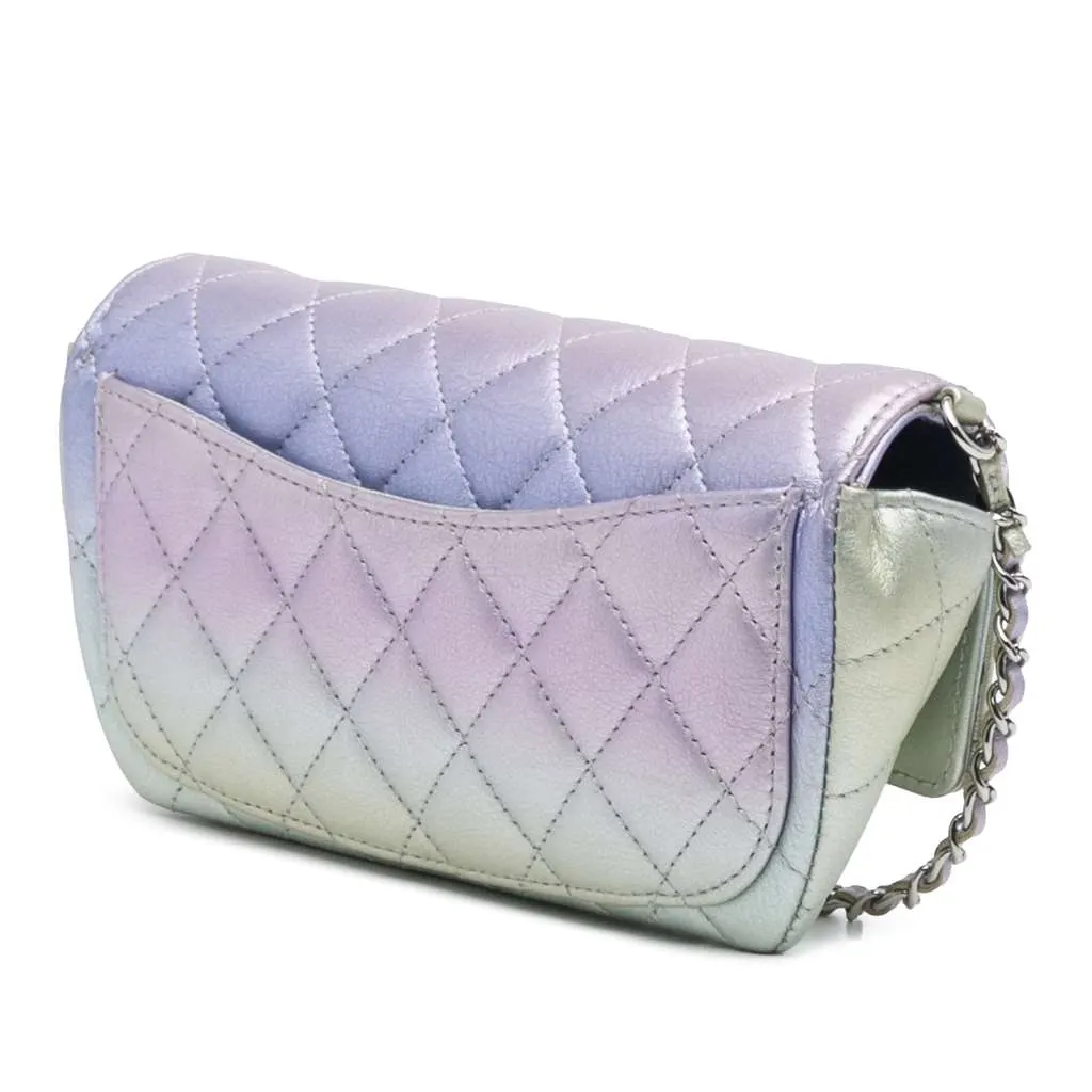 Chanel Gradient Metallic Quilted Calfskin Glasses Case With Chain Silver Leather Good - Back View
