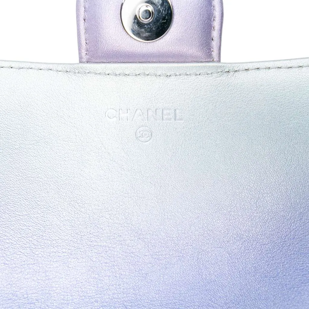 Chanel Gradient Metallic Quilted Calfskin Glasses Case With Chain Silver Leather Good - Box View