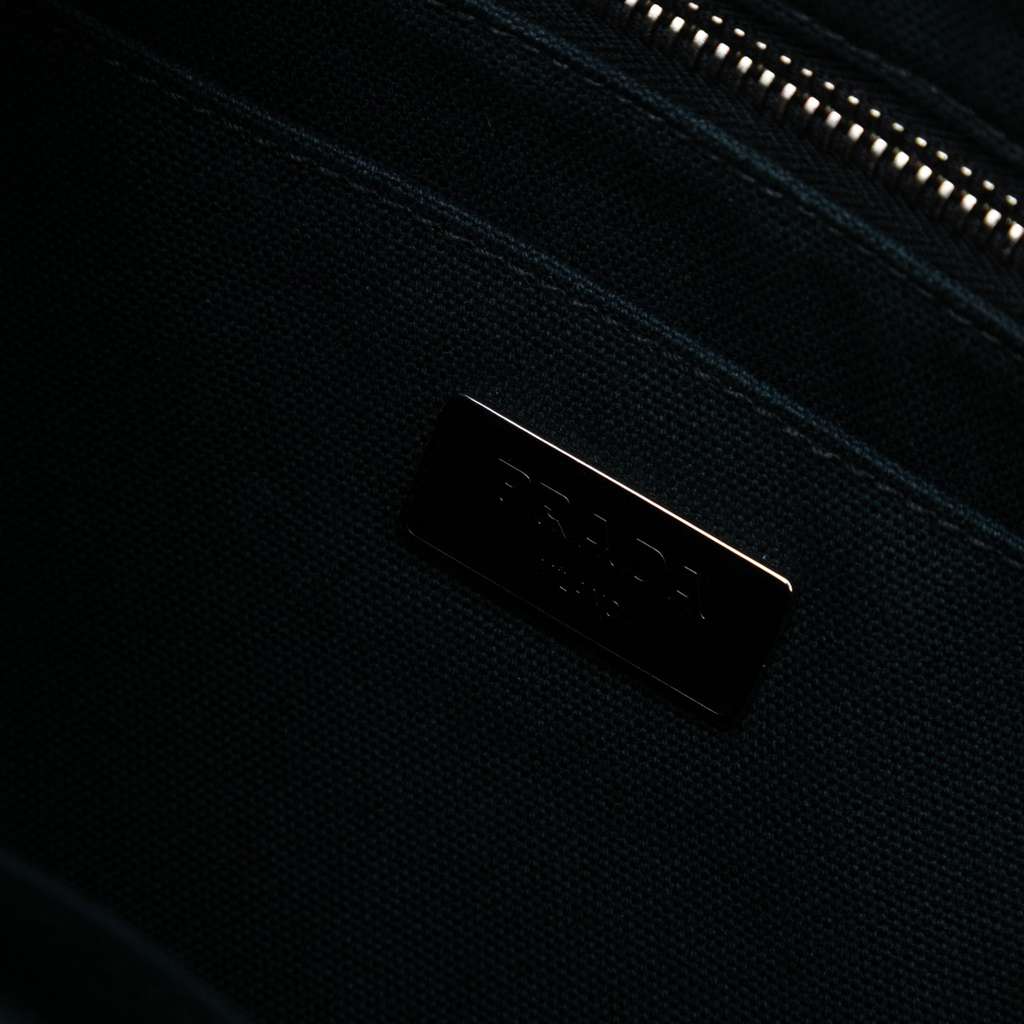 Prada Small Feather Trimmed Canvas Canapa Satchel - Side view