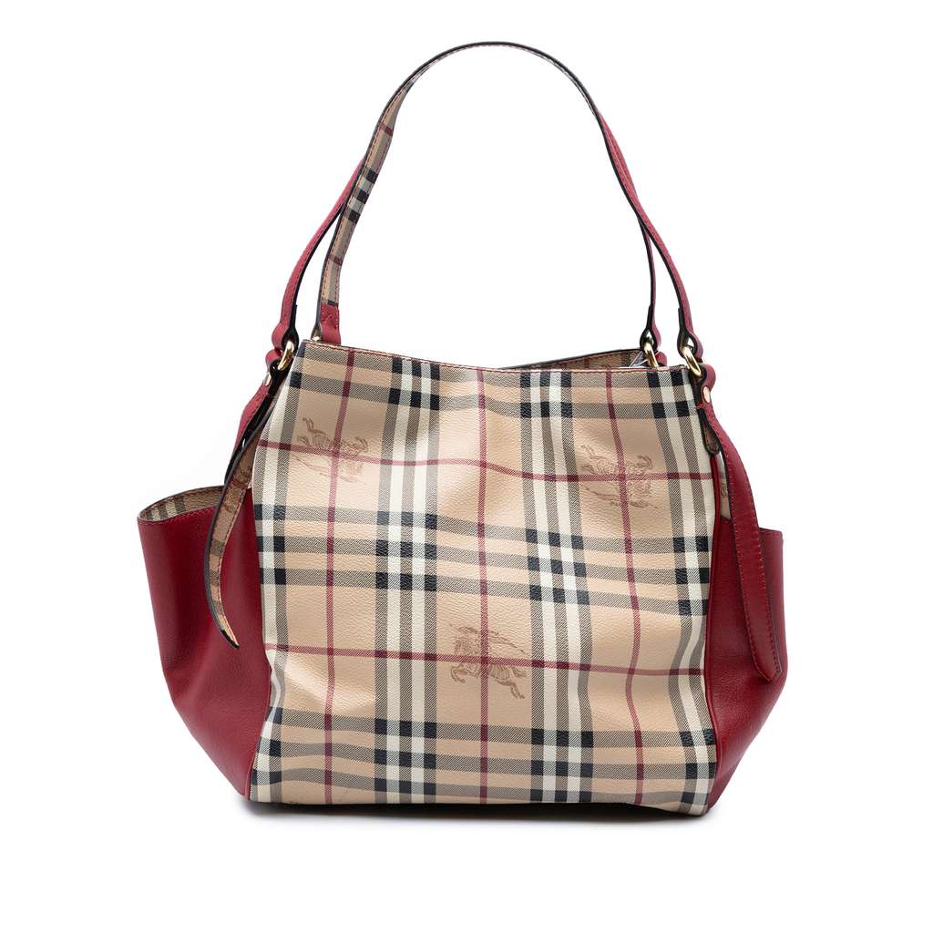 Burberry Small Leather Trimmed Haymarket Check Coated Canvas Canterbury Tote