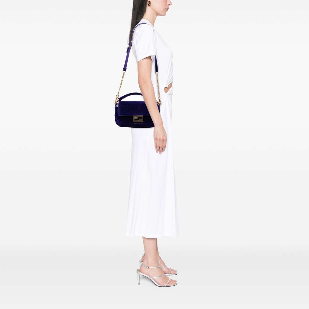 Fendi Zucca Embossed Velvet Baguette Satchel - Image 10