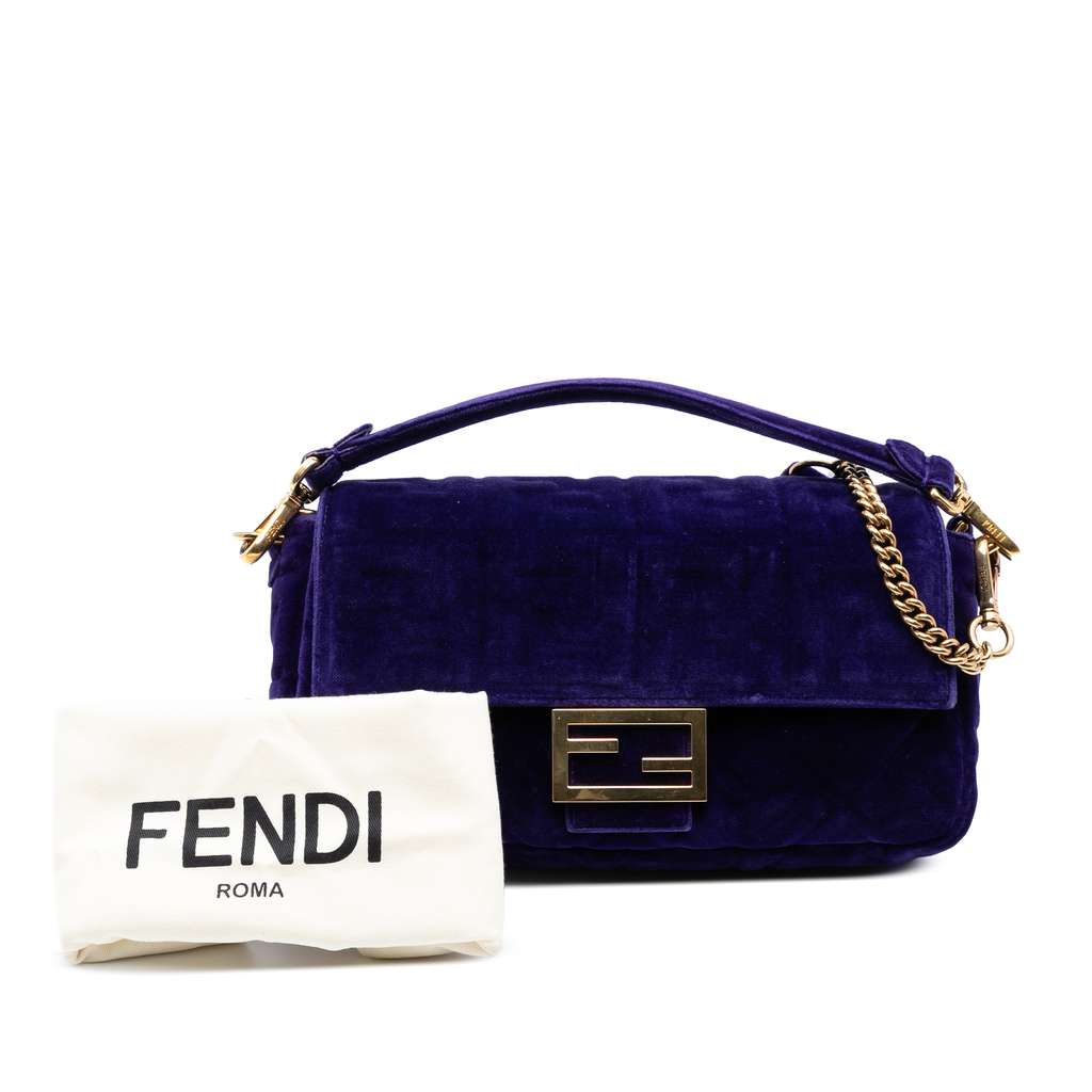 Fendi Zucca Embossed Velvet Baguette Satchel - Image 11