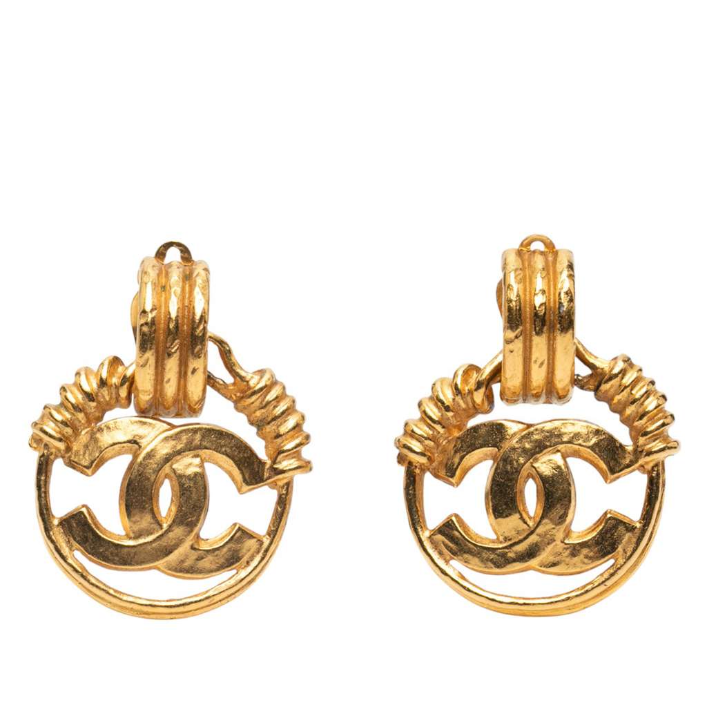 Chanel Gold Plated CC Swing Clip on Earrings