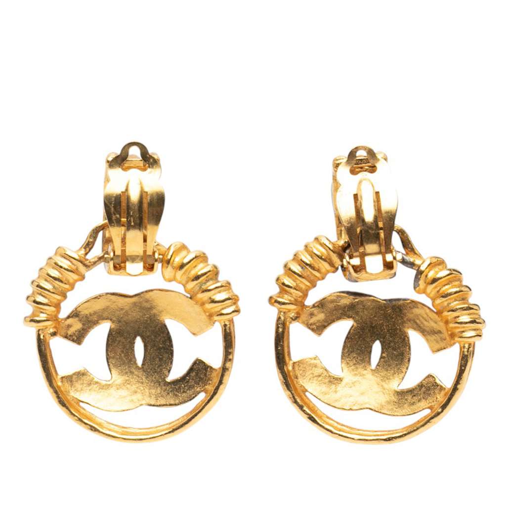 Chanel Gold Plated CC Swing Clip on Earrings - Back view