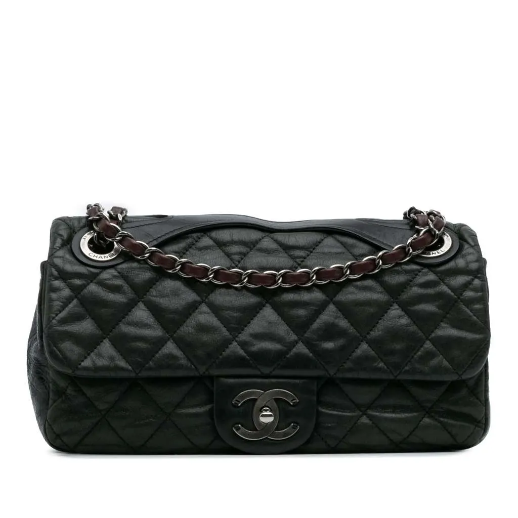Chanel Medium Iridescent Calfskin In The Mix Flap Green Leather Good - Front View