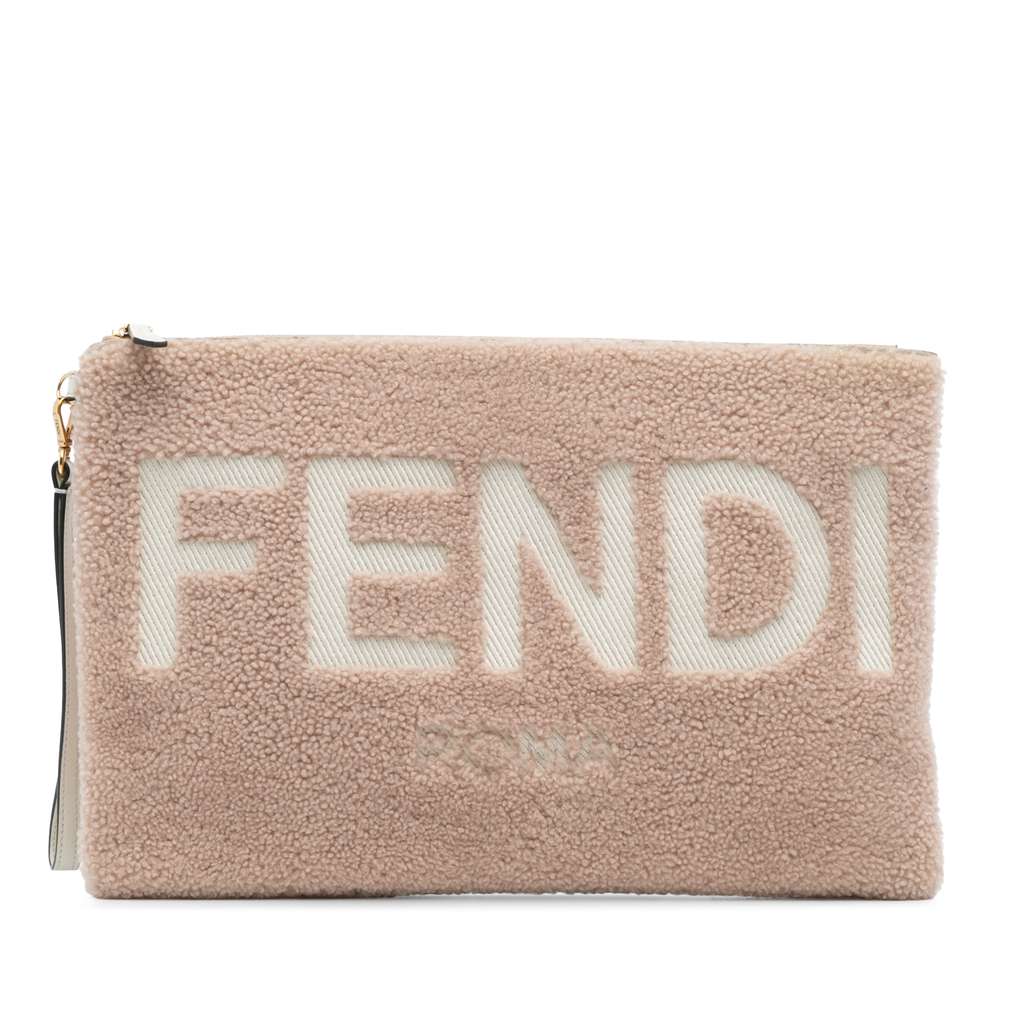 Fendi Shearling Logo Flat Pouch