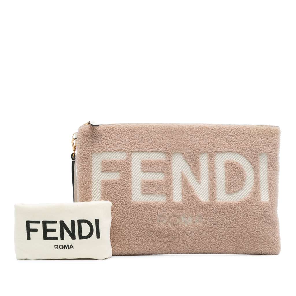 Fendi Shearling Logo Flat Pouch - Image 13