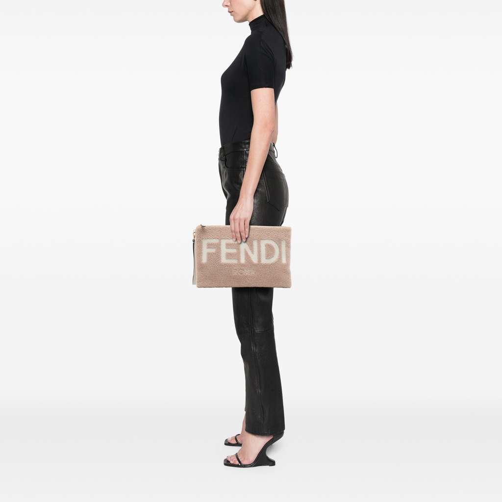 Fendi Shearling Logo Flat Pouch - Image 12