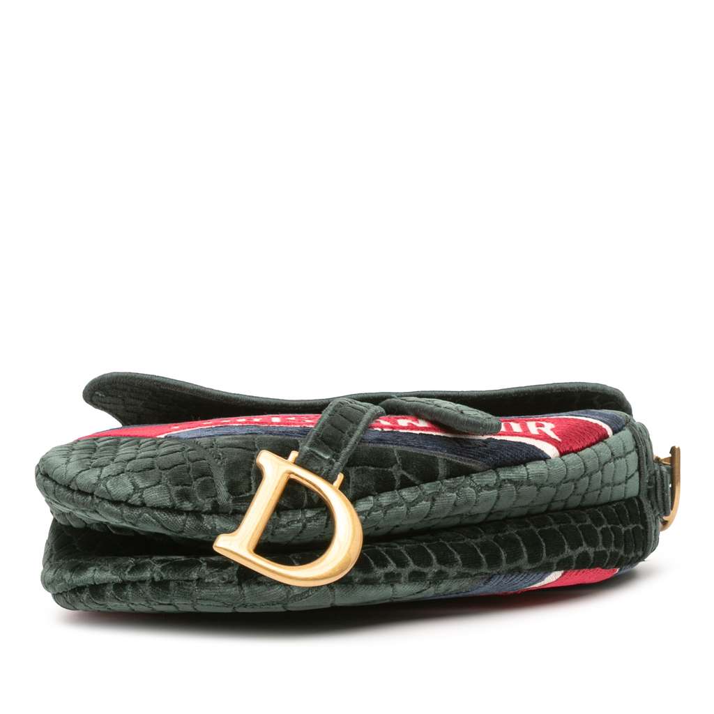 Dior Velvet Embroidered Crocodile Effect Saddle Bag - Image 6