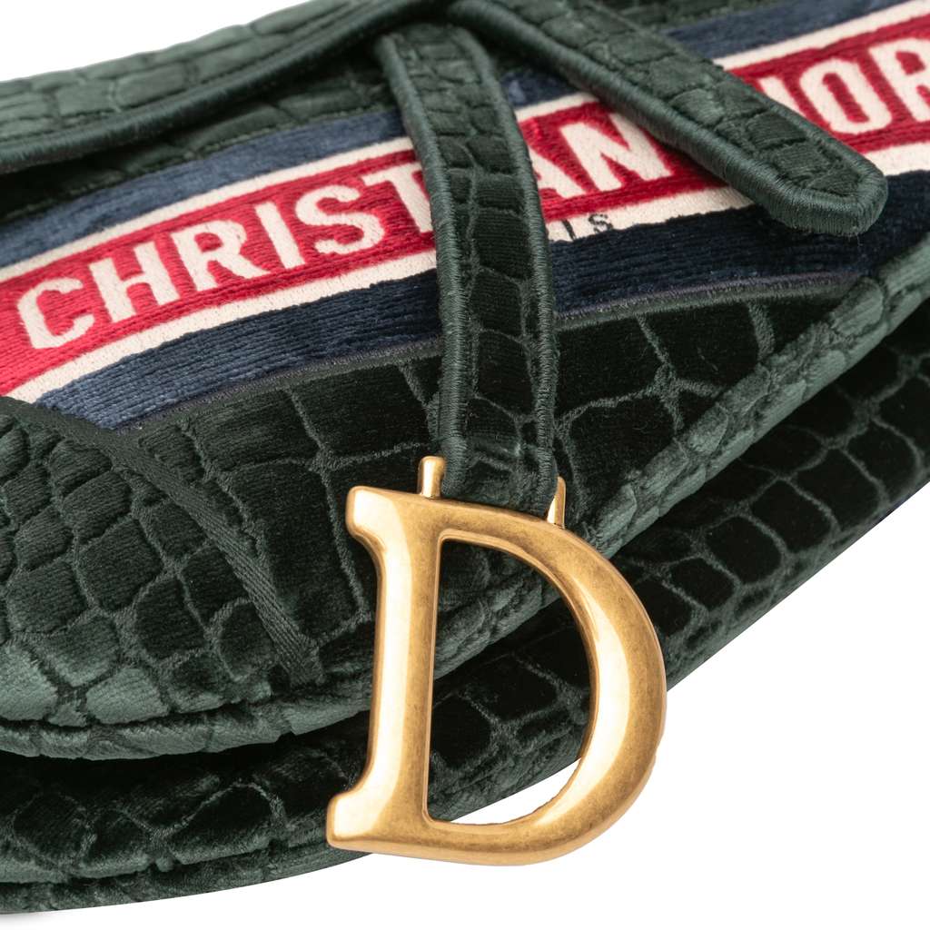 Dior Velvet Embroidered Crocodile Effect Saddle Bag - Detail 2