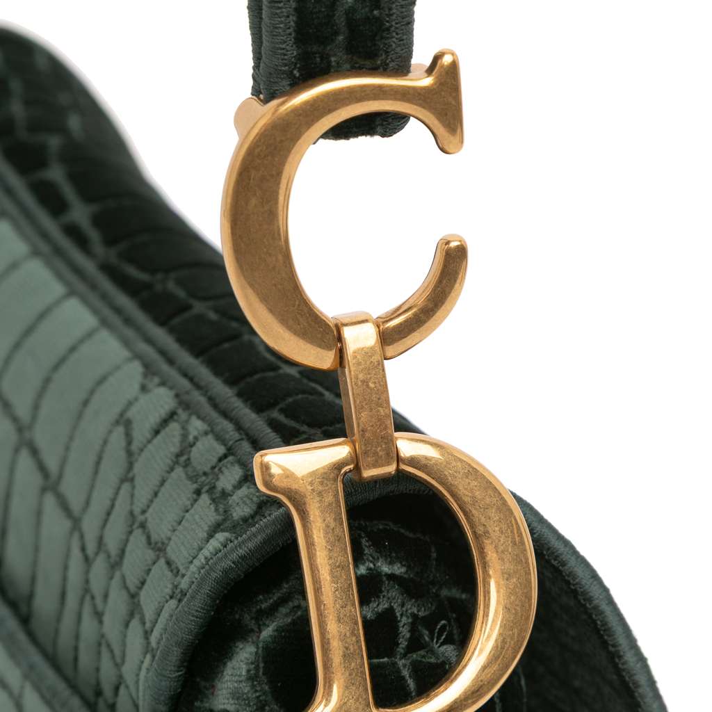 Dior Velvet Embroidered Crocodile Effect Saddle Bag - Image 10