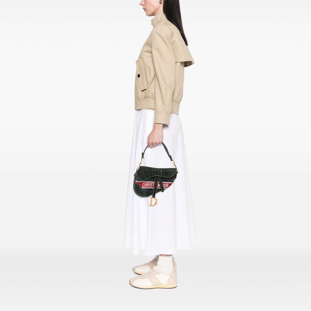 Dior Velvet Embroidered Crocodile Effect Saddle Bag - Image 12
