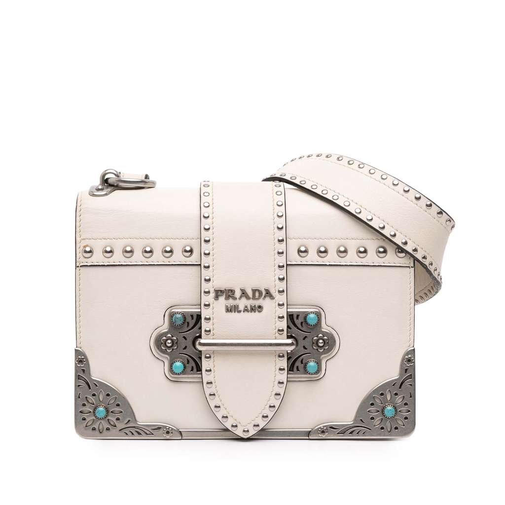 Prada City Calf Studded Folk Cahier Crossbody