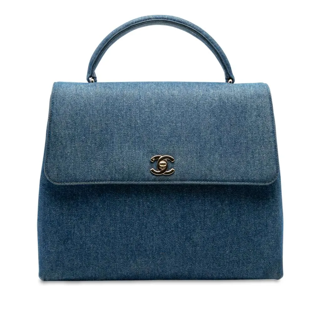 Chanel CC Denim Kelly Top Handle Bag Blue Denim Very good - Front View