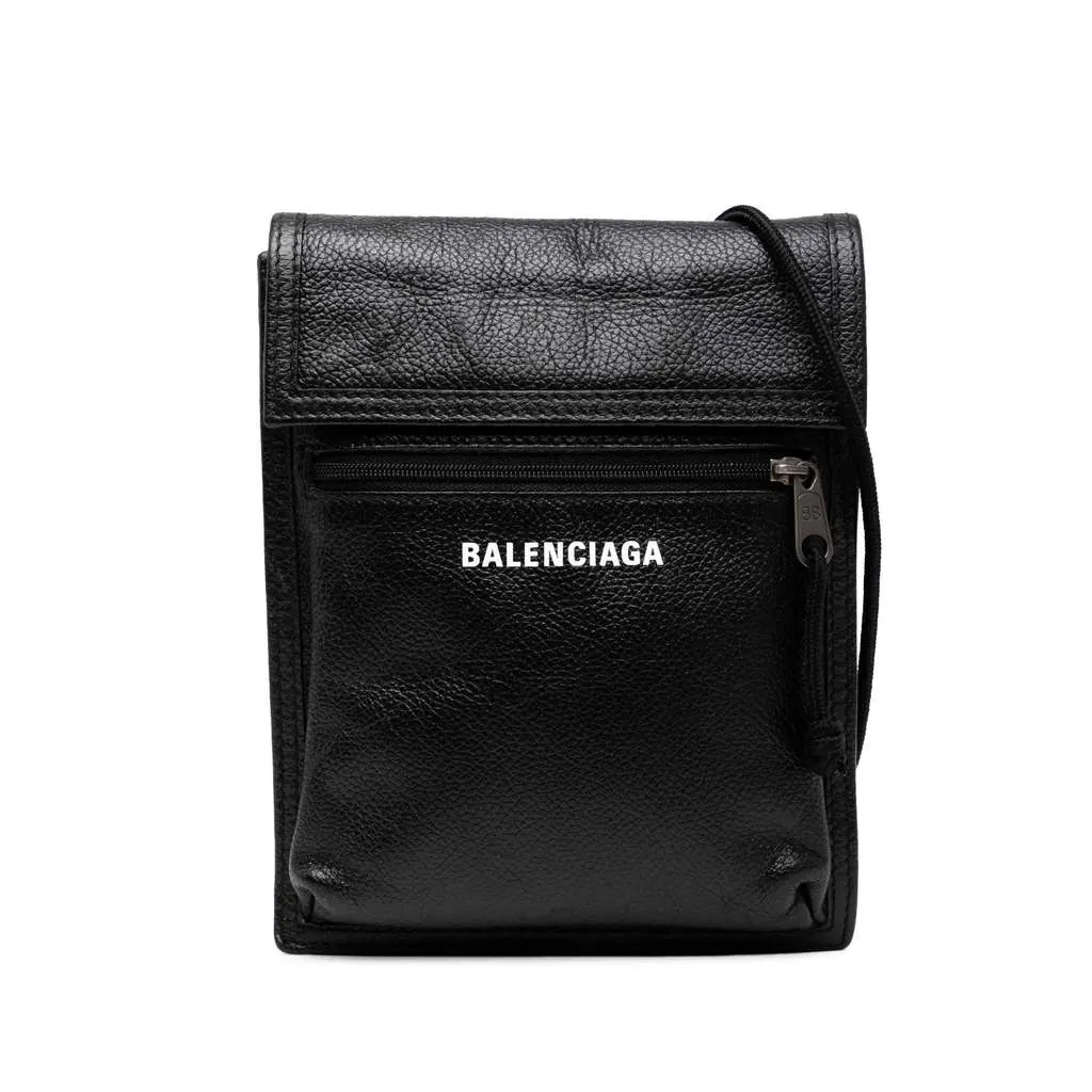 Balenciaga Small Lambskin Arena Explorer Pouch Black Leather Good - Front View