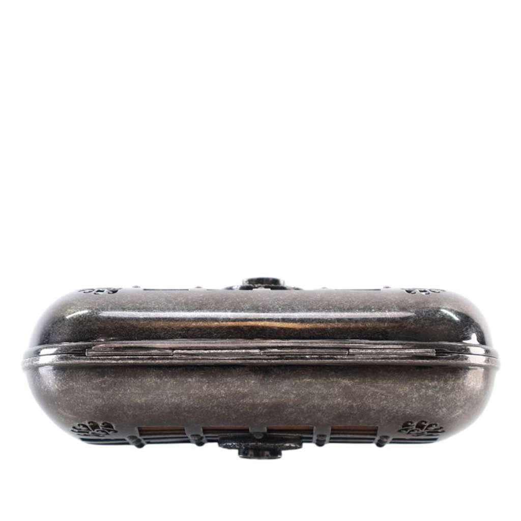 Chanel Paris Edinburgh Mini Gunmetal Grid Cage Clutch on Chain - Side view