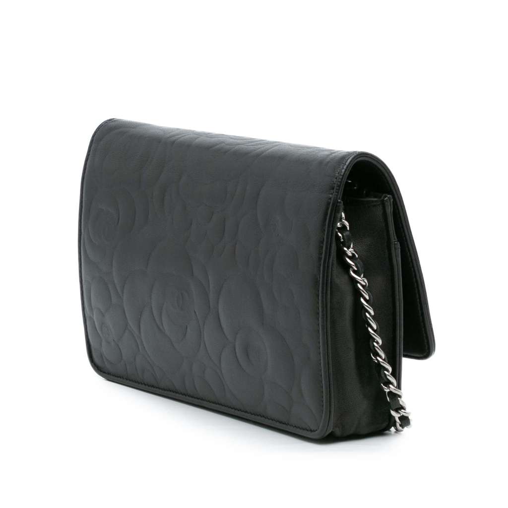 Chanel Camellia Embossed Lambskin Wallet On Chain - Back view