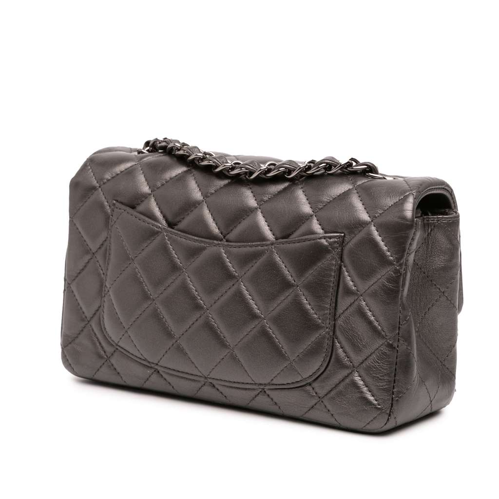 Chanel Mini Rectangular Classic Metallic Lambskin Single Flap - Back view