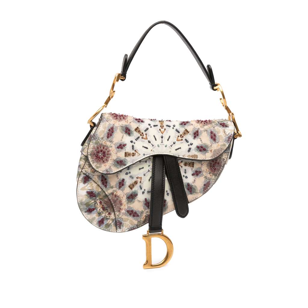 Dior Mini Calfskin Kaleidiorscopic Embroidered Saddle Bag