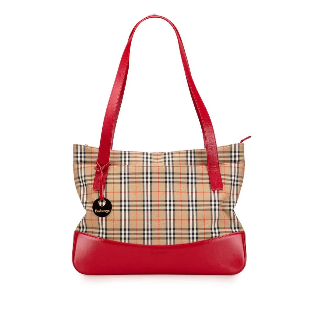 Burberry Haymarket Check Canvas Tote Brown Canvas Good - Front View
