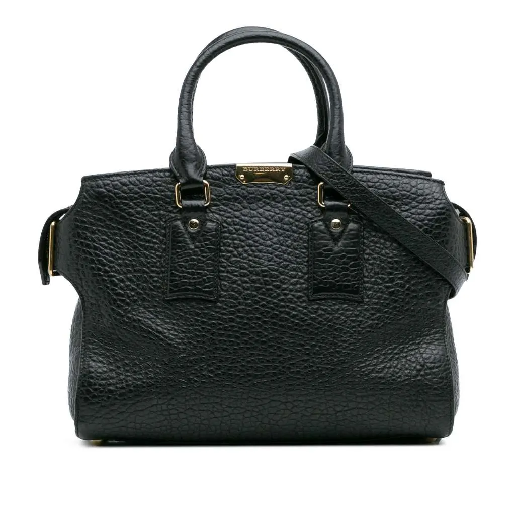 Burberry Medium Grained Leather Clifton Satchel Black Leather Good - Front View