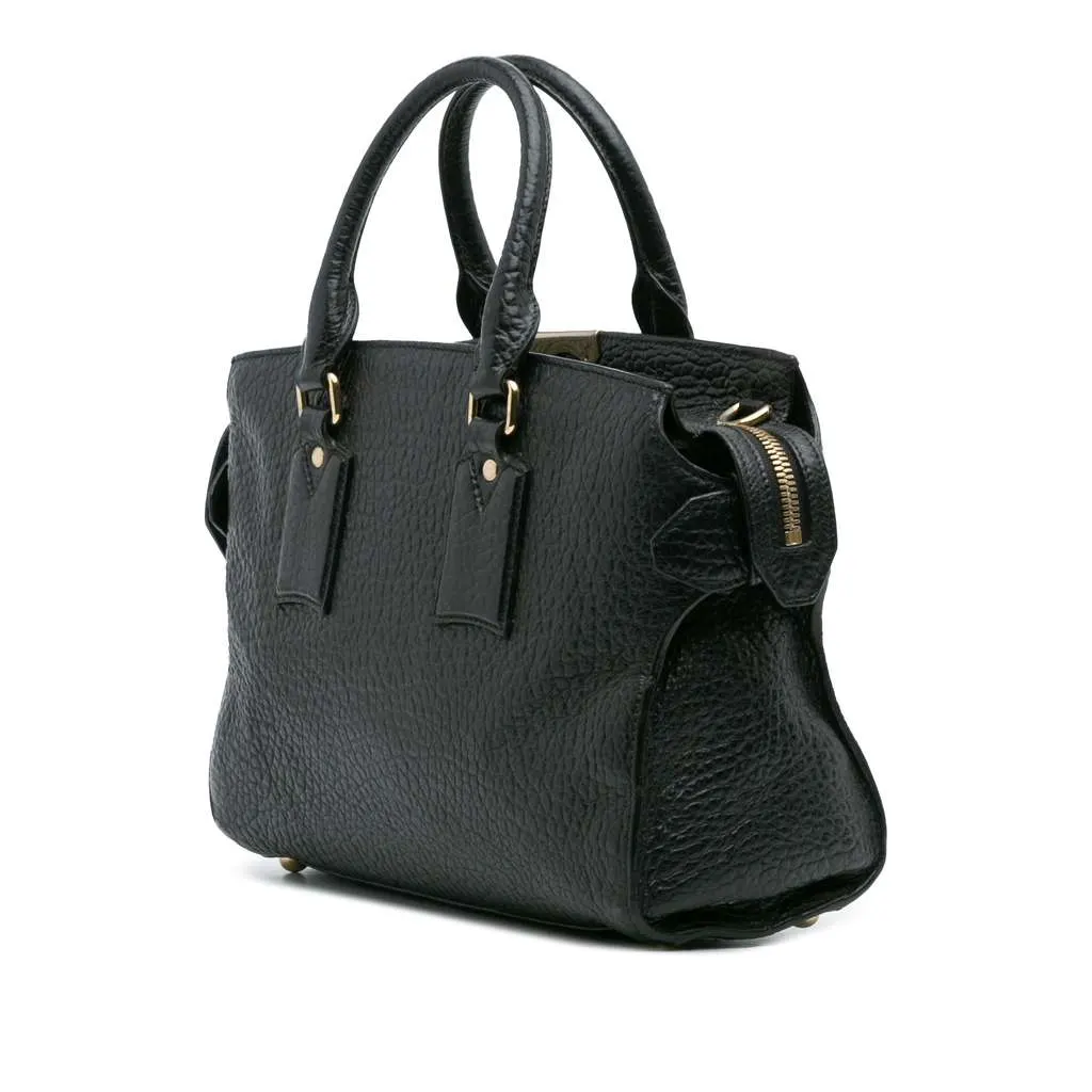 Burberry Medium Grained Leather Clifton Satchel Black Leather Good - Back View