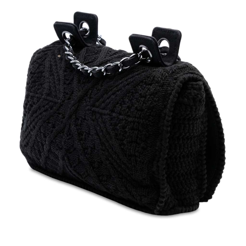 Chanel CC  Medium Woven Crochet Knit Single Flap - 2