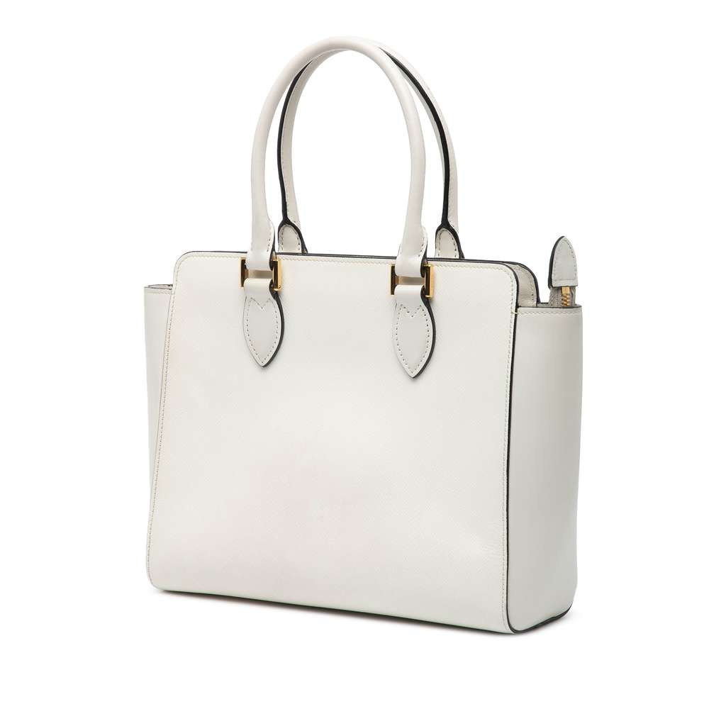 Prada Small Soft Calf Trimmed Saffiano Zippered Tote - Back view