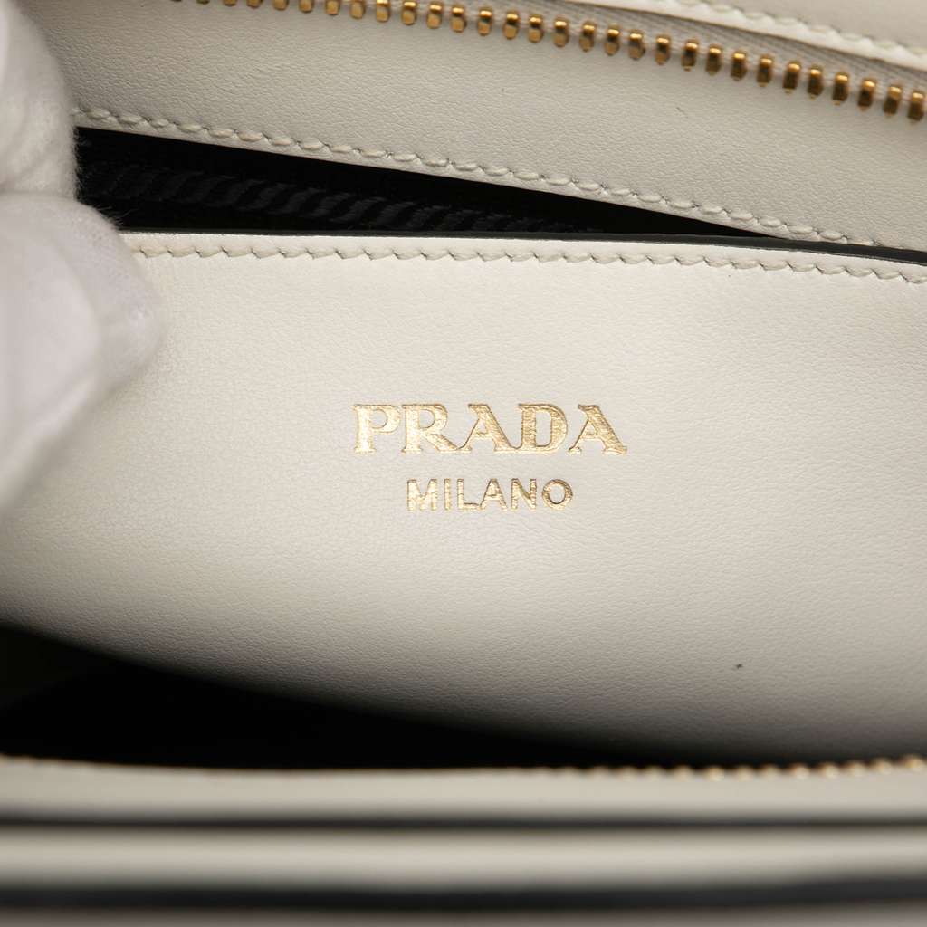 Prada Small Soft Calf Trimmed Saffiano Zippered Tote - Side view
