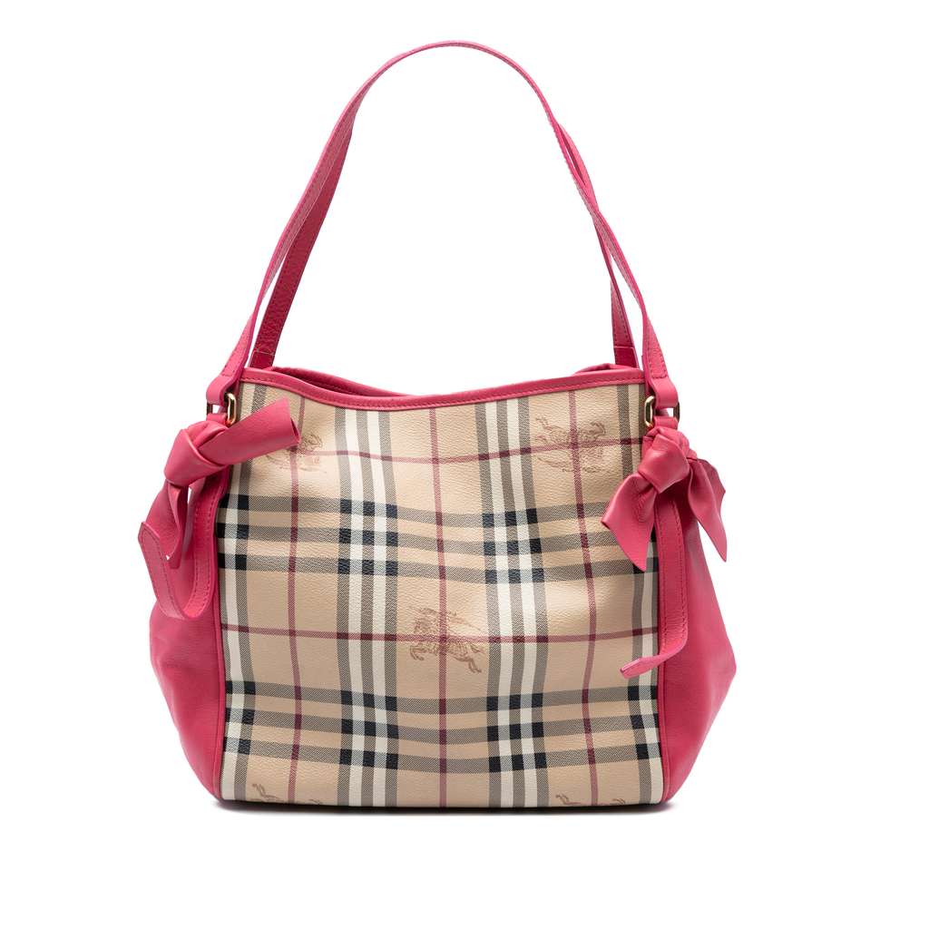 Burberry Small Leather Trimmed Haymarket Check Coated Canvas Canterbury Bow Tote