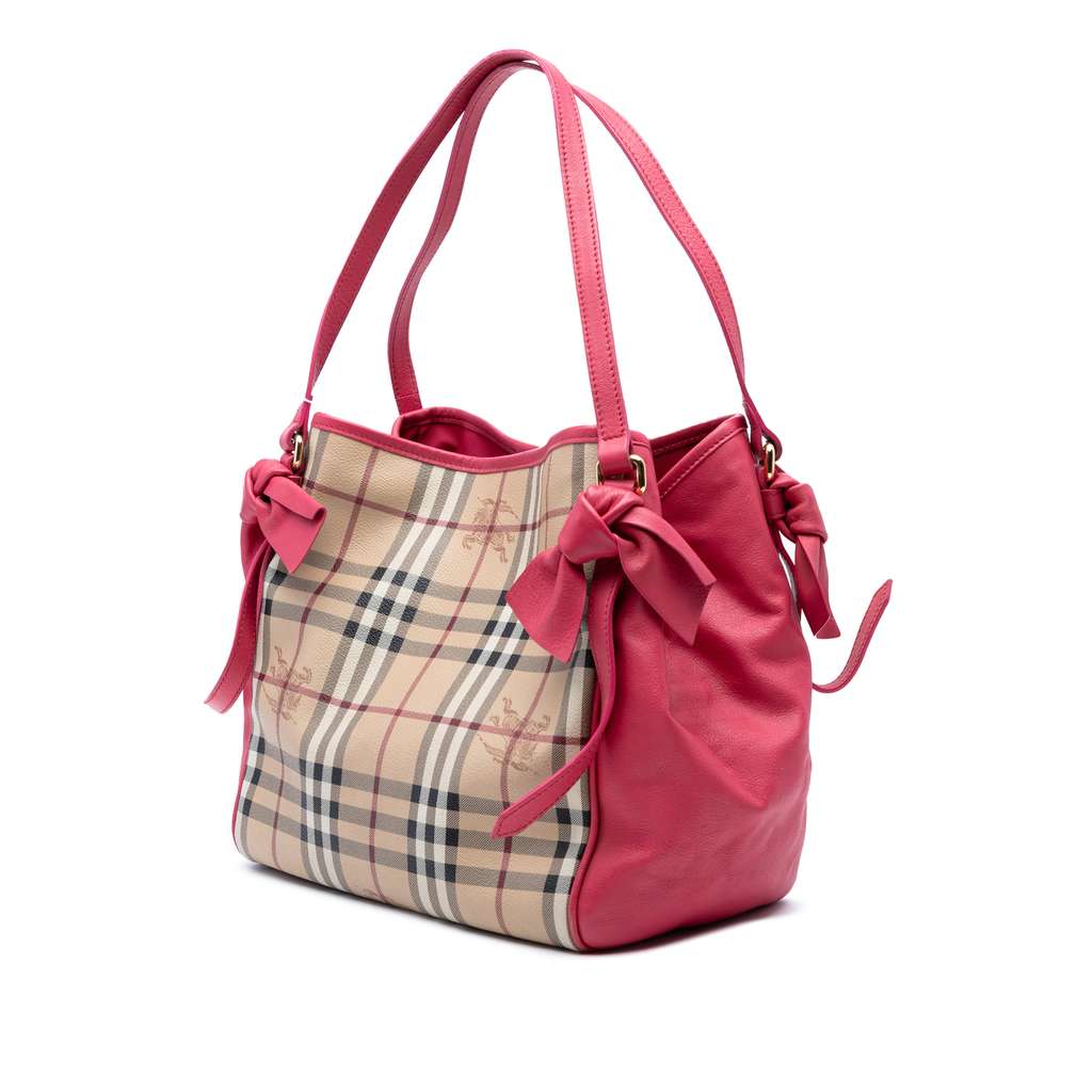 Burberry Small Leather Trimmed Haymarket Check Coated Canvas Canterbury Bow Tote - Back view