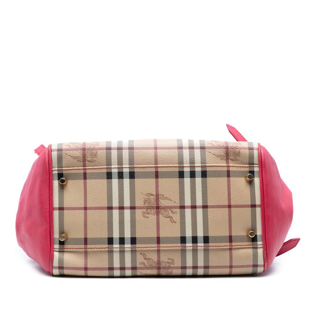 Burberry Small Leather Trimmed Haymarket Check Coated Canvas Canterbury Bow Tote - Image 6