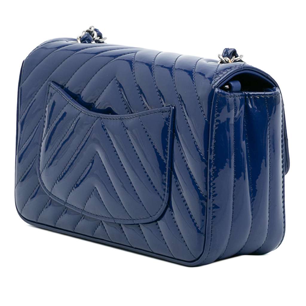 Chanel Mini Rectangular Classic Chevron Patent Single Flap - Back view