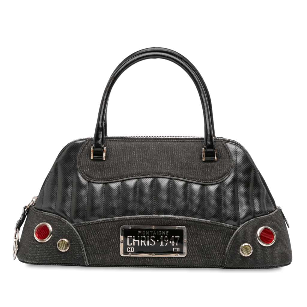 Dior Perforated Leather and Denim Montaigne Chris 1947 Cadillac Top Handle Bag