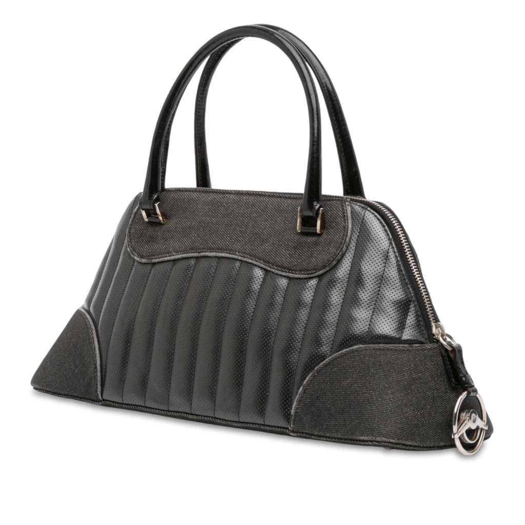 Dior Perforated Leather and Denim Montaigne Chris 1947 Cadillac Top Handle Bag - Back view