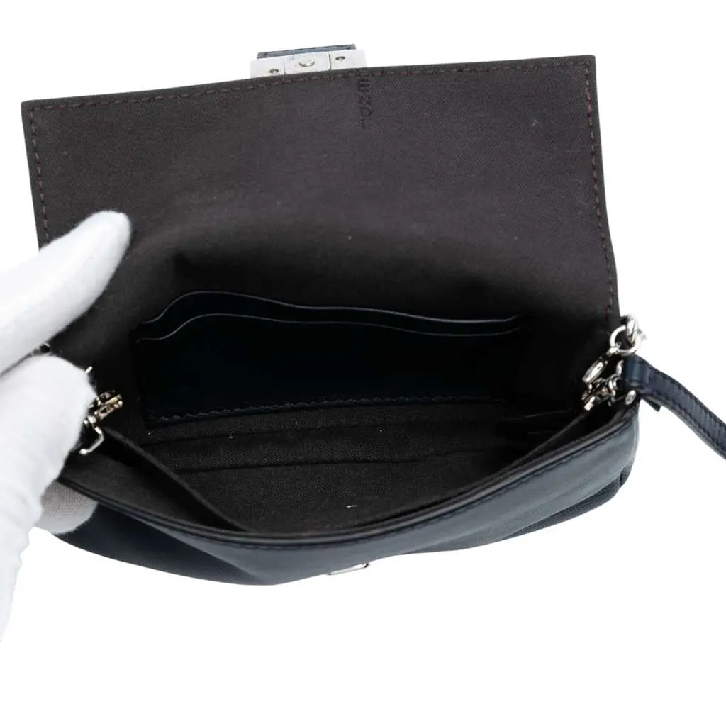 Fendi Micro Leather Baguette Satchel Blue Leather Good - Model View