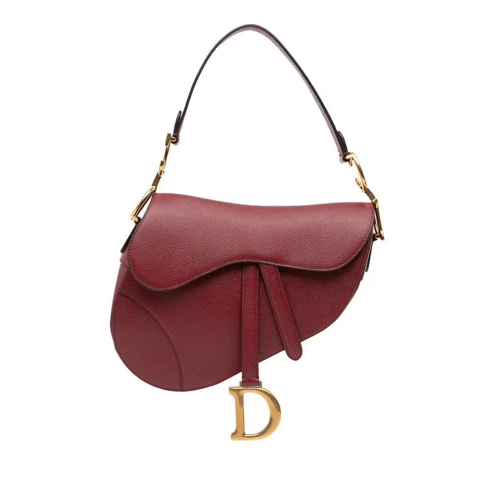 Dior Grained Calfskin Saddle Bag Red Leather Good - Front View