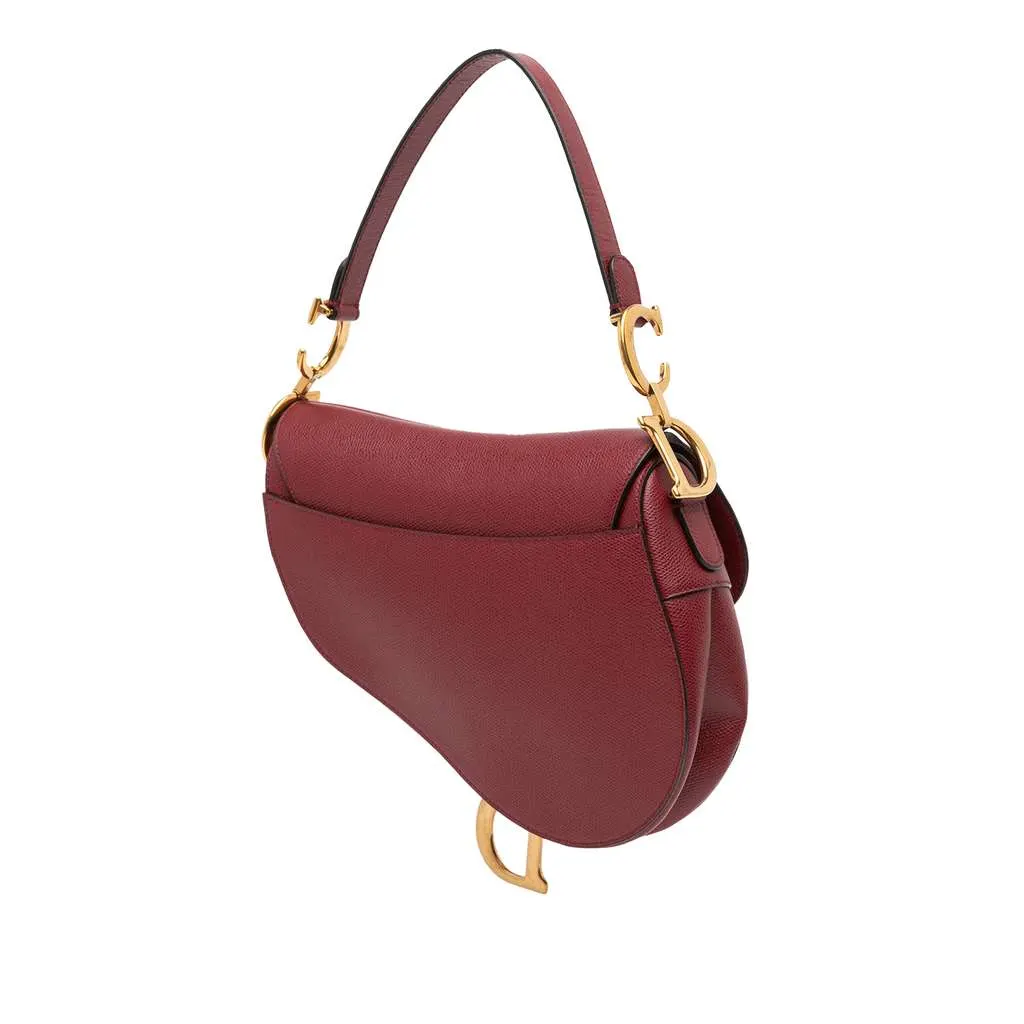 Dior Grained Calfskin Saddle Bag Red Leather Good - Back View