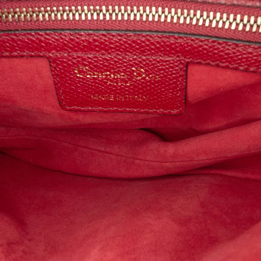 Dior Grained Calfskin Saddle Bag Red Leather Good - Model View