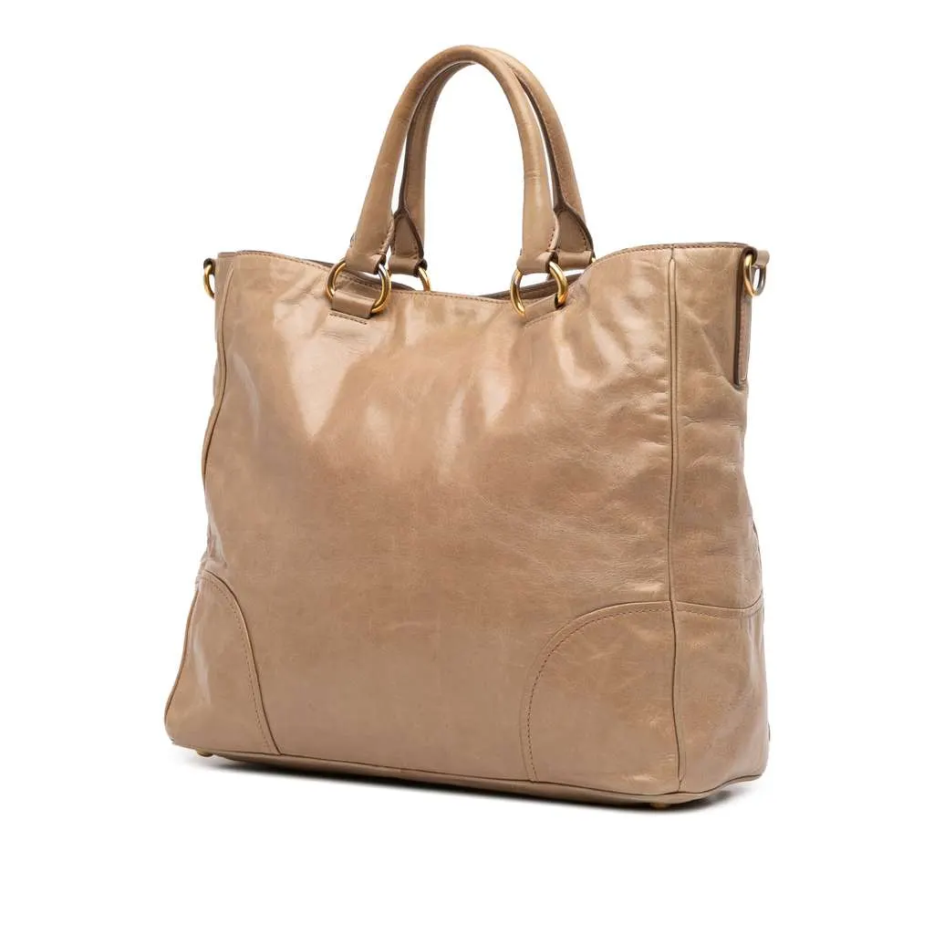 Prada Vitello Shine Satchel Brown Leather Good - Back View