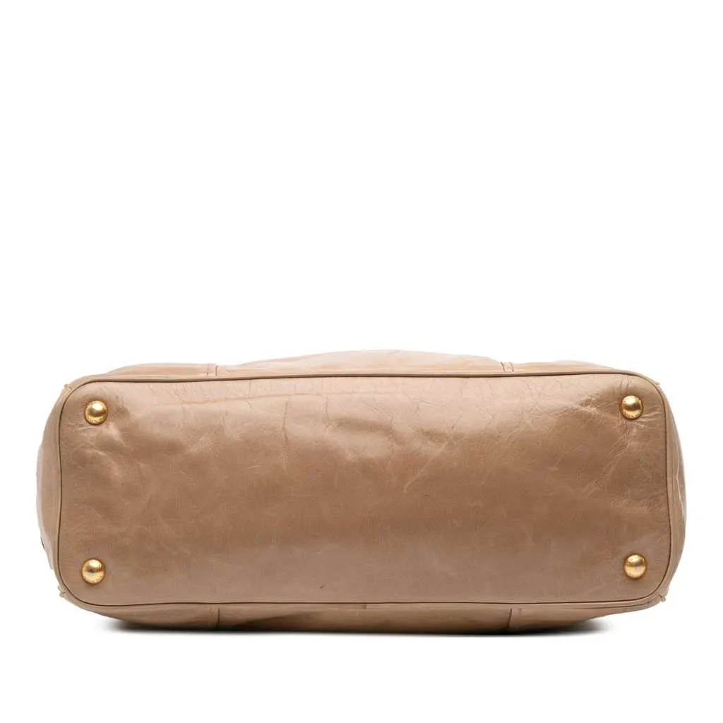 Prada Vitello Shine Satchel Brown Leather Good - Inside View