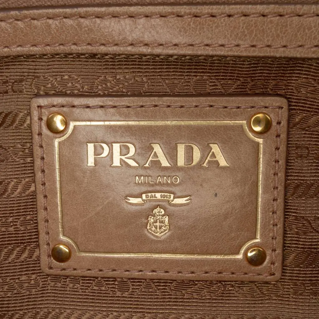 Prada Vitello Shine Satchel Brown Leather Good - Box View