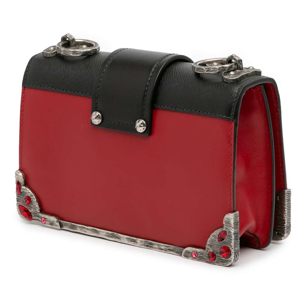 Prada Saffiano Trimmed City Calf Crystal Cahier Crossbody - Back view